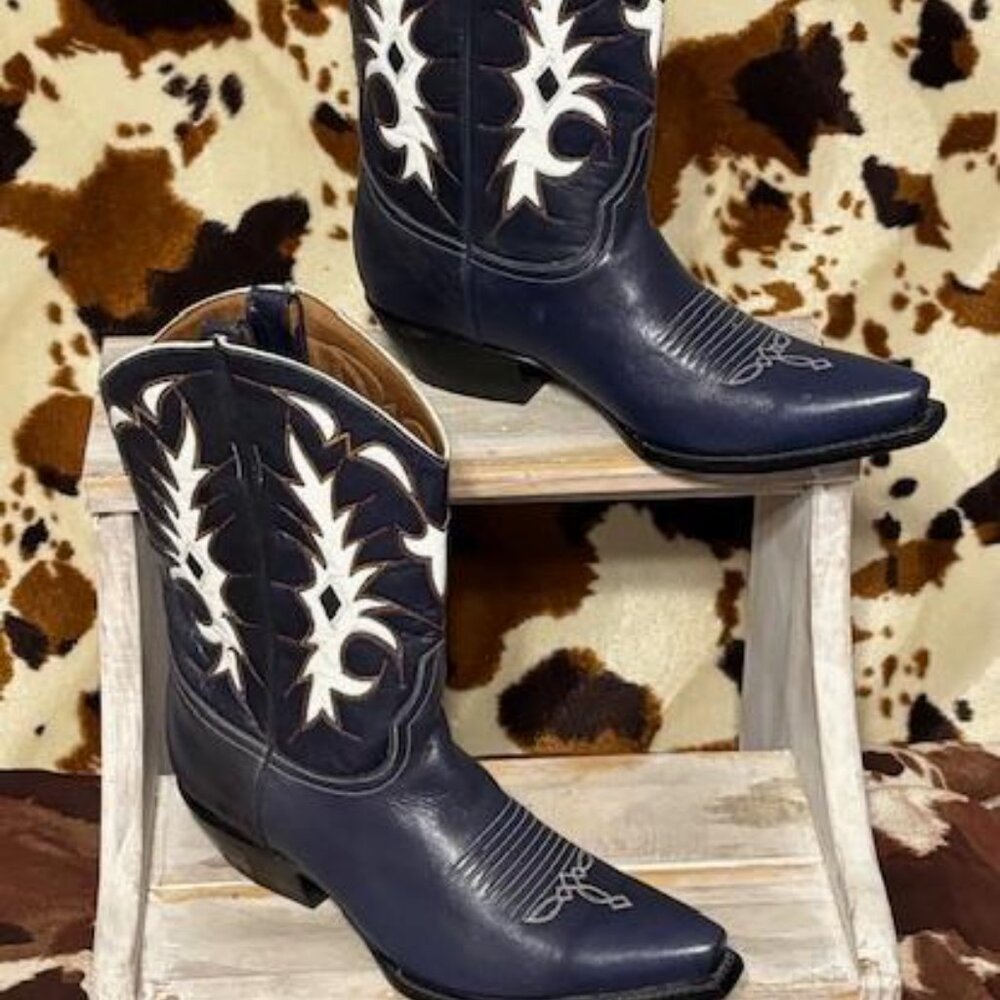 Old Gringo navy blue with white inlay cowboy boots 8.5B